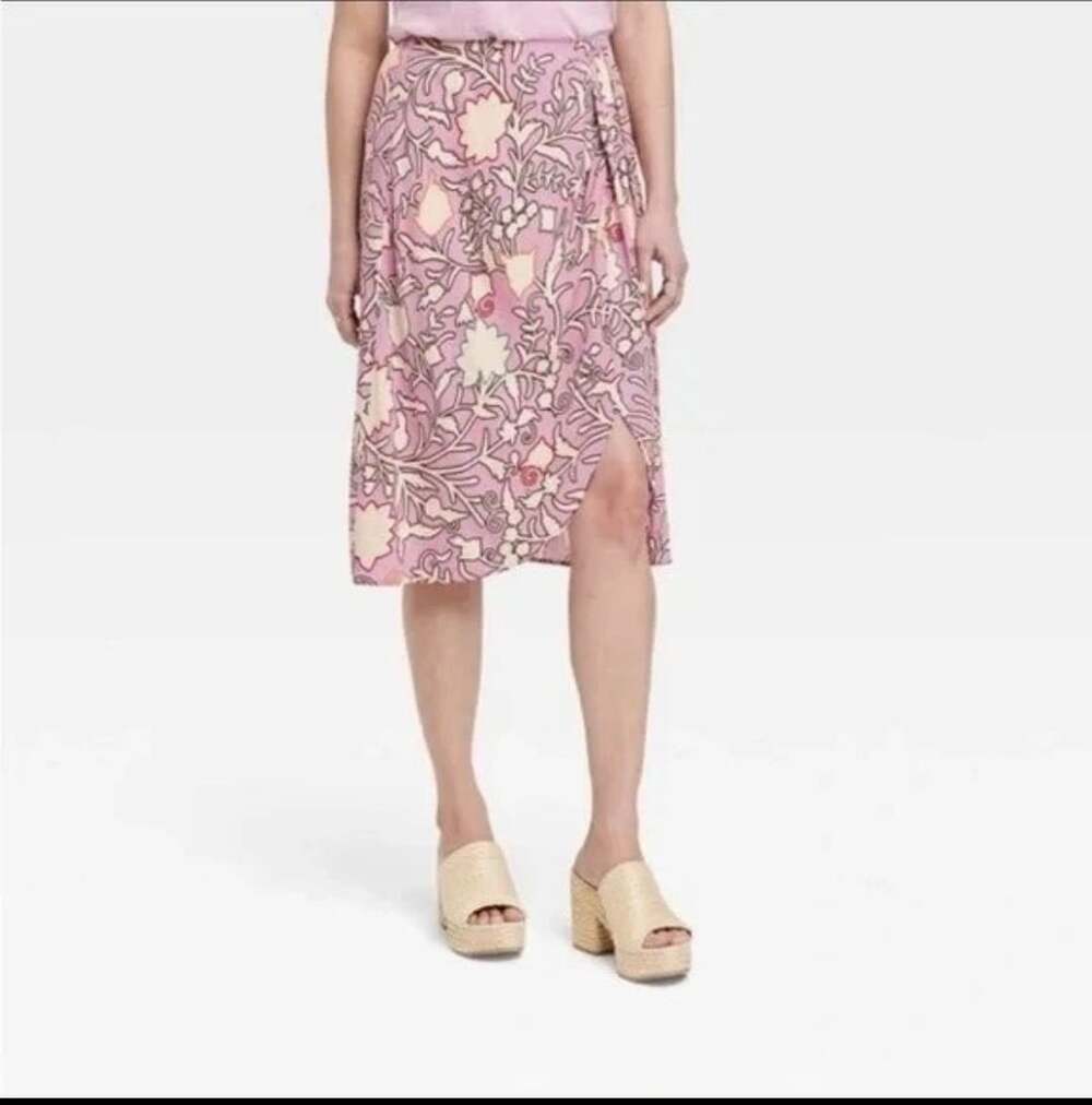 Knox Rose lavemdar & Floral Print Midi draped faux wrapped Skirt XXL